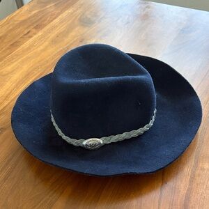 Lovely Bird Navy Wool San Miguel Fedora Leather Braid Trim Hat